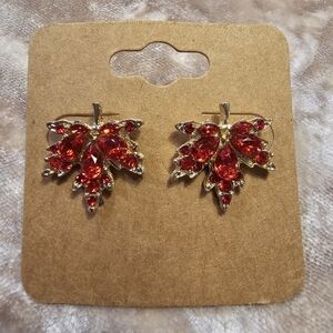 Rhibestone Red/Rust Maple Fall Leaf Studd Earrings